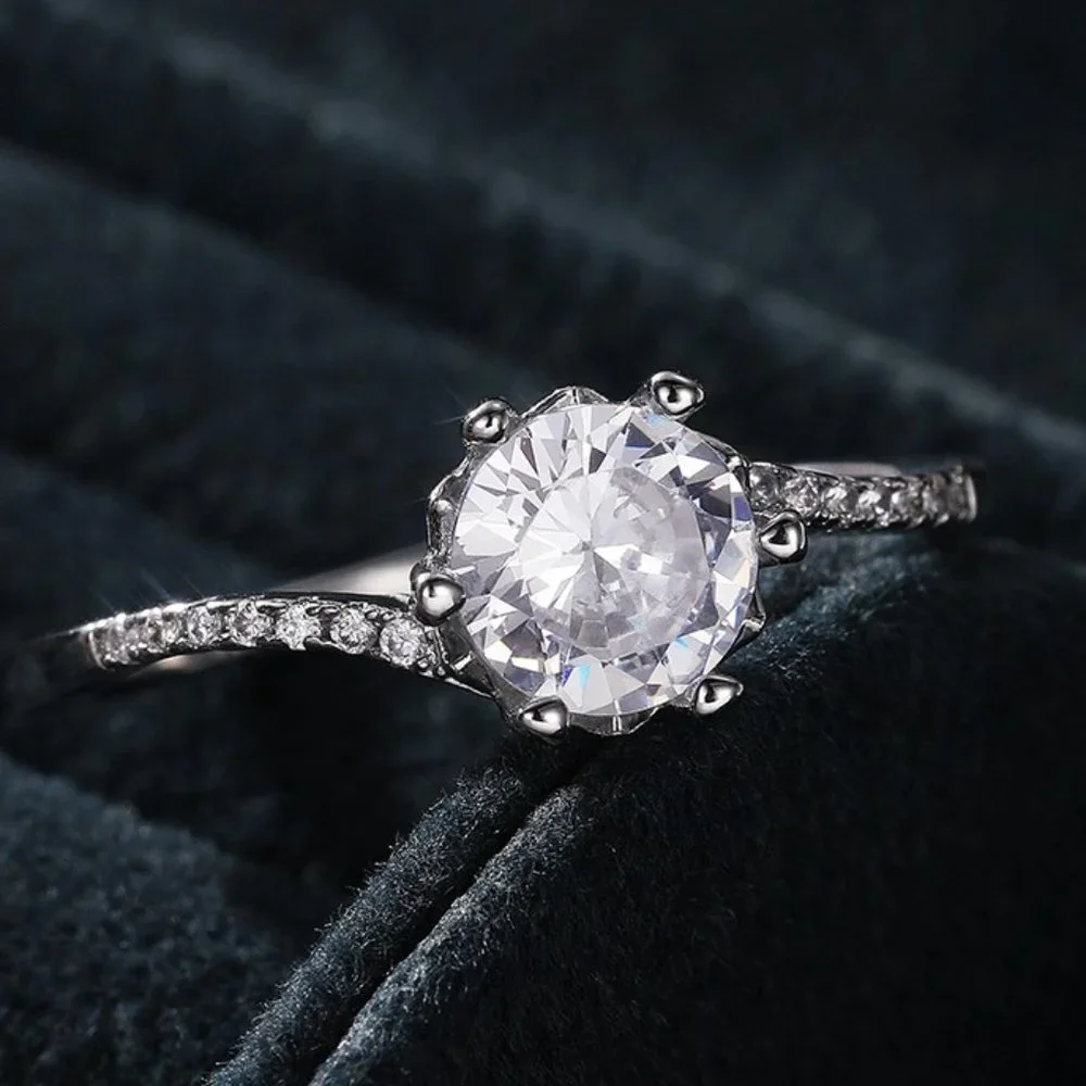 💥NEW MOISSANITE SILVER ROUND TWISTED BIG FLOWER SOLITAIRE ENGAGEMENT RING, K758